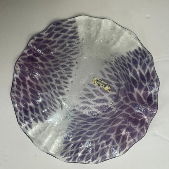 Vtg Sydenstricker Fused Art Glass 7" Ruffled Bowl - Purple Burst Design , Signed - Picture 6 of 9